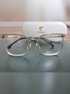Carrera Clear & Gold Square Eyeglasses New